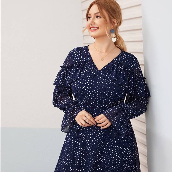SHEIN Navy Dot Dress - Picture 2 of 10